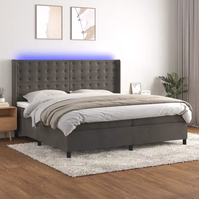 Letto a Molle con Materasso e LED Grigio Scuro 200x200 cm 3139824