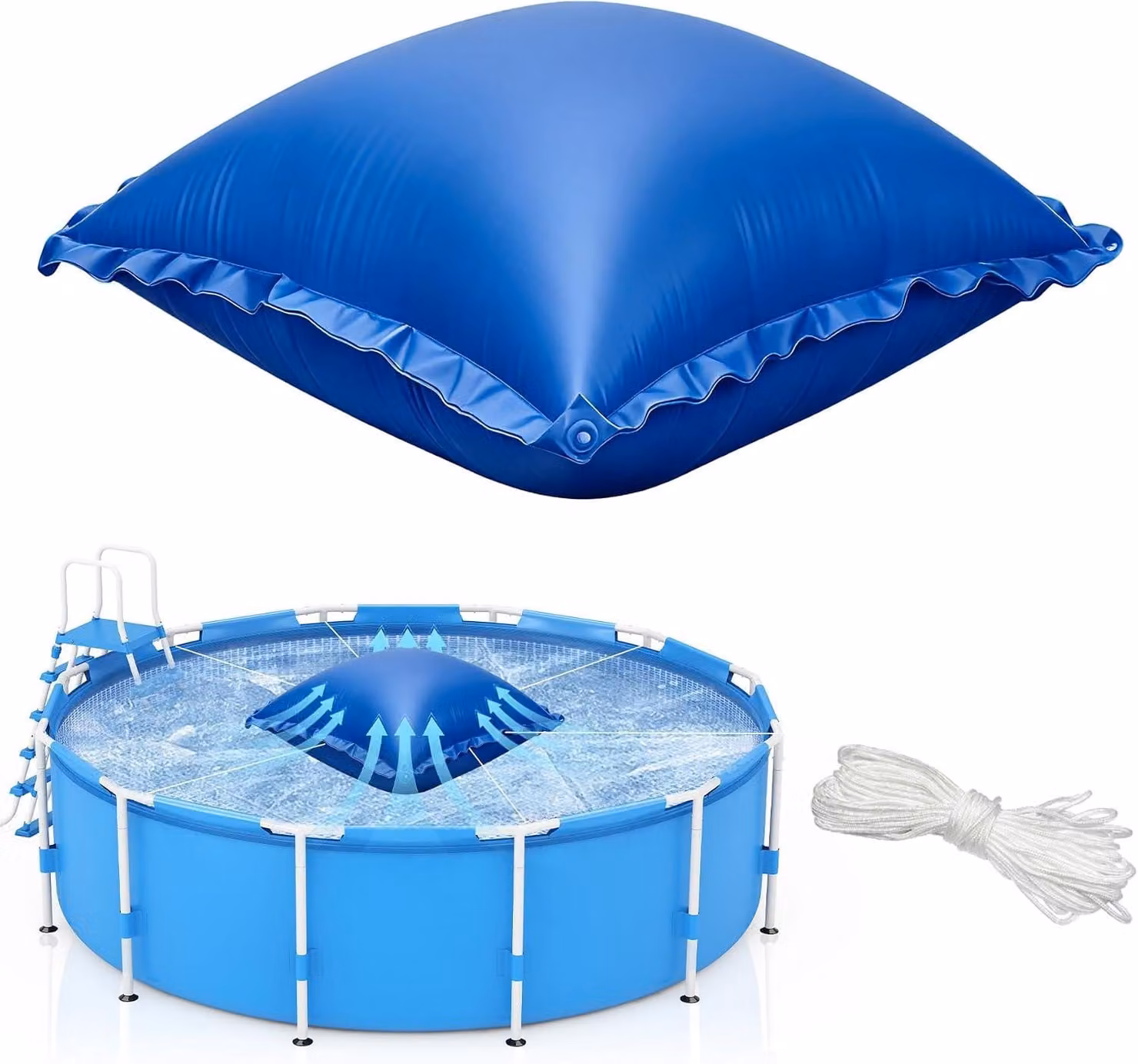 Gomitone gonfiabile per piscina, rotondo, diametro 1,8 metri, con corda di fissaggio da 15 metri, adatto per piscine