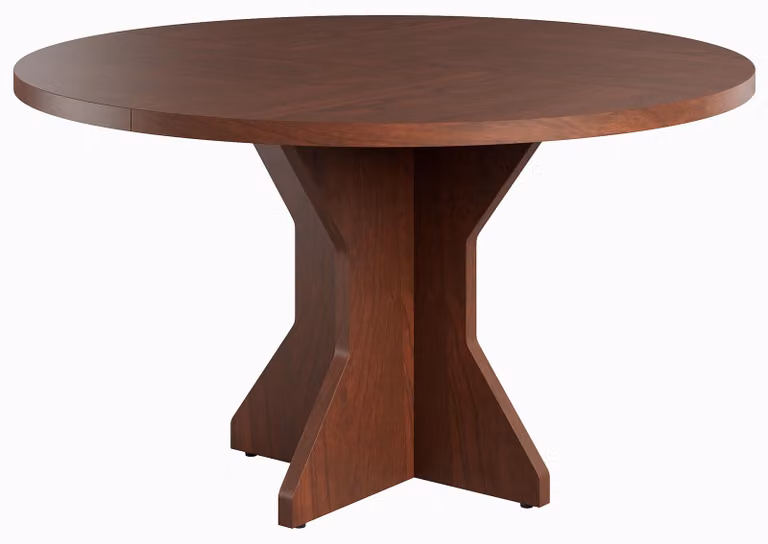 Tavolo rotondo per la sala da pranzo, diametro 120 cm, adatto per 4-6 persone, tavolo da cucina con gambe a forma di "C", finitura effetto legno rosso-marrone