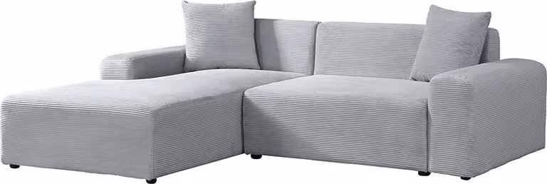 Home Deluxe Divano angolare AMELIO Cord - Grigio a sinistra - 240 x 178 cm I Divano da salotto moderno con pouf