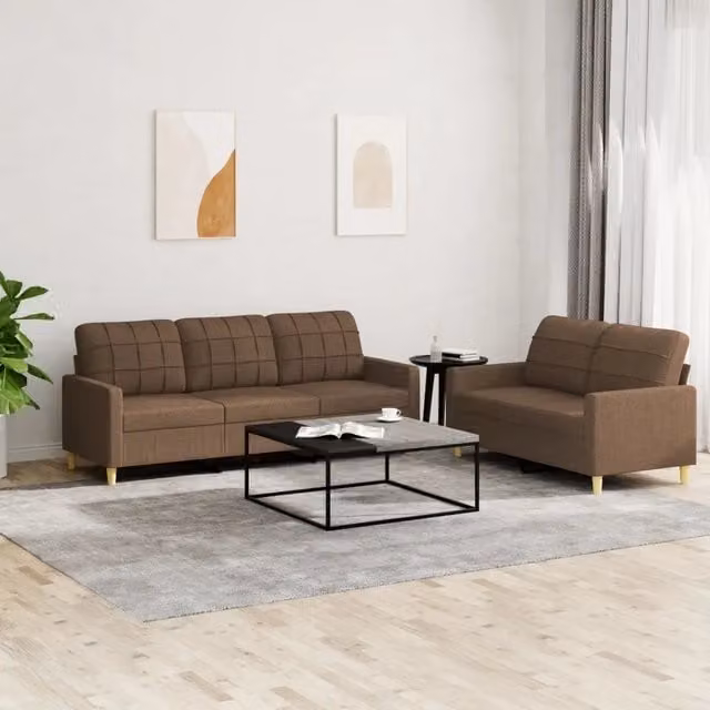 Set di Divani 2 pz con Cuscini Marrone in Tessuto 3201309