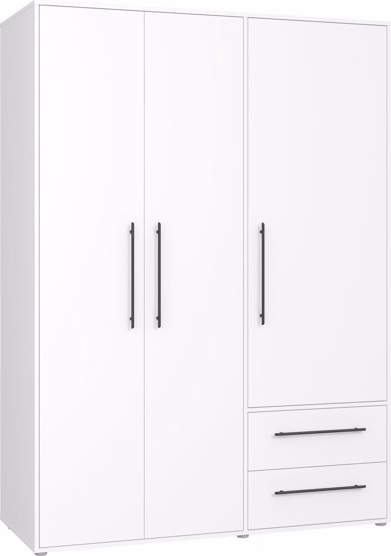 Armadio - 144 x 200 cm - 3 ante - 2 cassetti - Bianco opaco