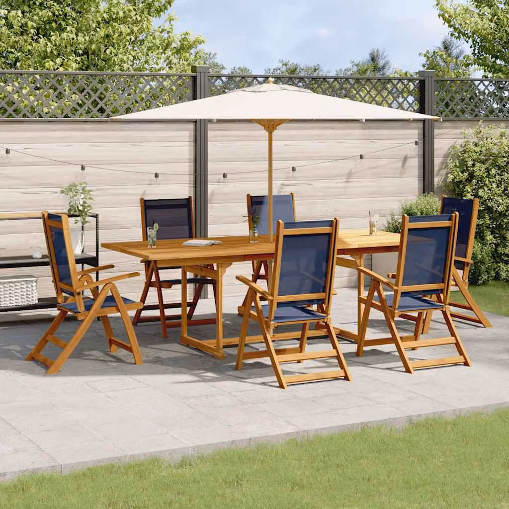 Set Pranzo da Giardino vidaXL in 7 Pezzi in Legno di Acacia e Textilene Blu e Marrone