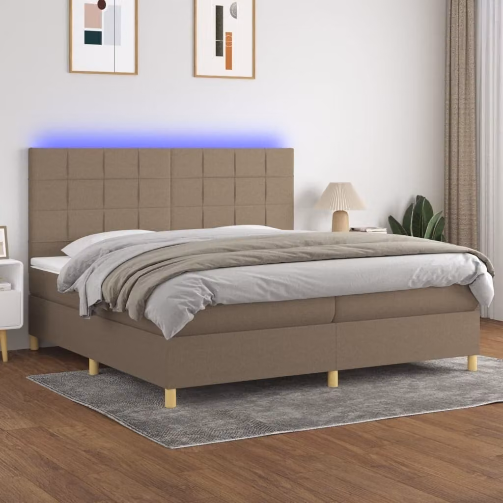 Maison Exclusive - Letto a Molle Materasso e LED tortora 200x200cm in Tessuto