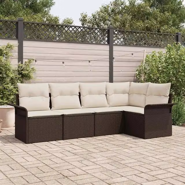 Set Divano da Giardino 5 pz Marrone polyrattan 3345358