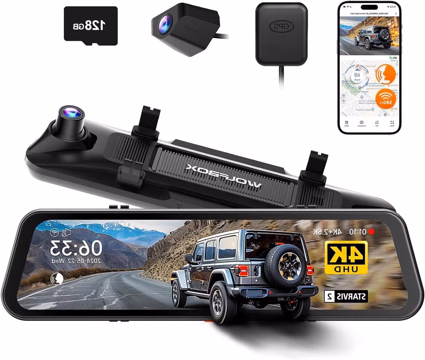 Specchietto retrovisore con telecamera integrata - Telecamera per auto - Telecamera da cruscotto - Telecamera per parabrezza - Sistema di sicurezza per la guida
