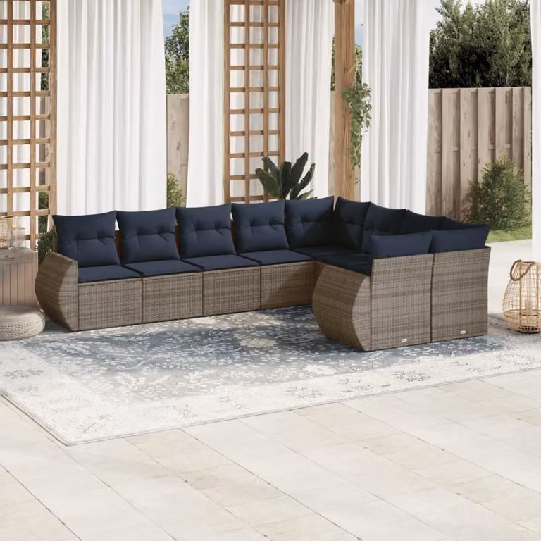Set di divani da giardino vidaXL in polyrattan grigio con cuscini, design moderno a forma di L per esterno