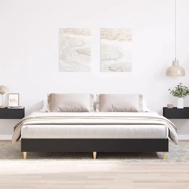 Giroletto senza Materasso-Struttura Letto Nero 200x200 cm in Legno Multistrato