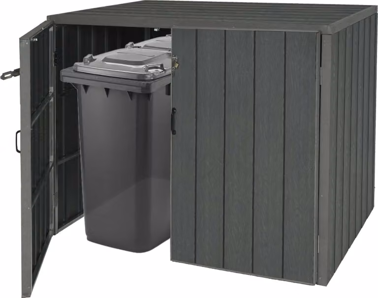 Cestino XL a 2 posti/4 posti in WPC HWC-J28, contenitore per rifiuti di , aspetto legno metallo, espandibile ~ grigio
