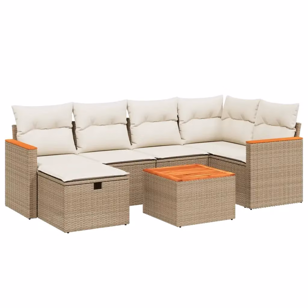 vidaXL Set Divani da Giardino 7 pz a Forma a L con Cuscini Beige e Struttura in Metallo e Polyrattan – 2