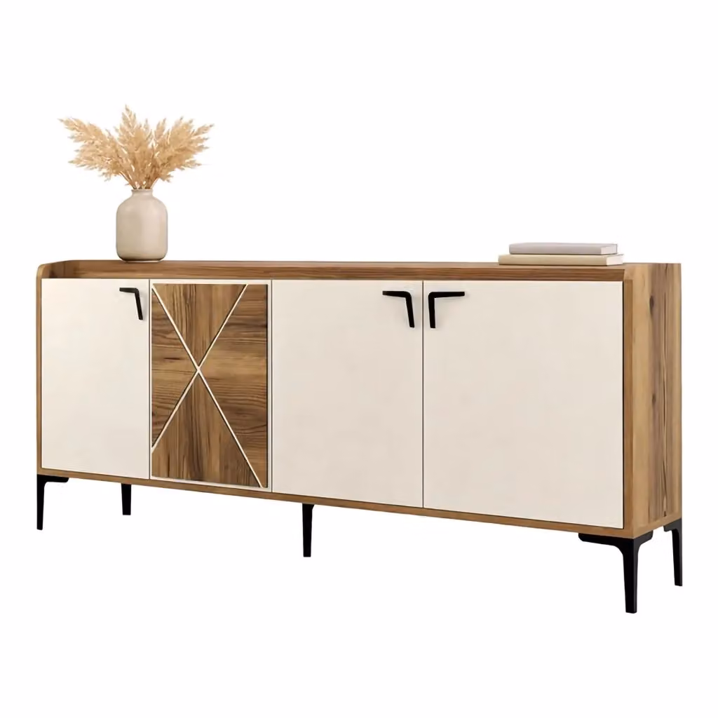 Madia Elini DMORA Credenza Moderna in Legno Bianco e Marrone L/P/H: 180 x 35 x 78 cm – 2