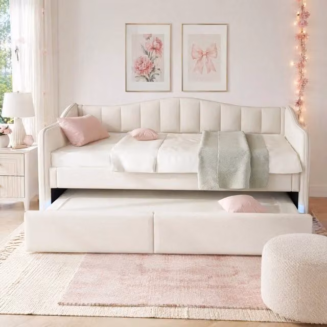 Letto Mivray con letto estraibile e illuminazione LED controllabile tramite app, colore beige, L/P/H: 90 x 200 x 212 cm