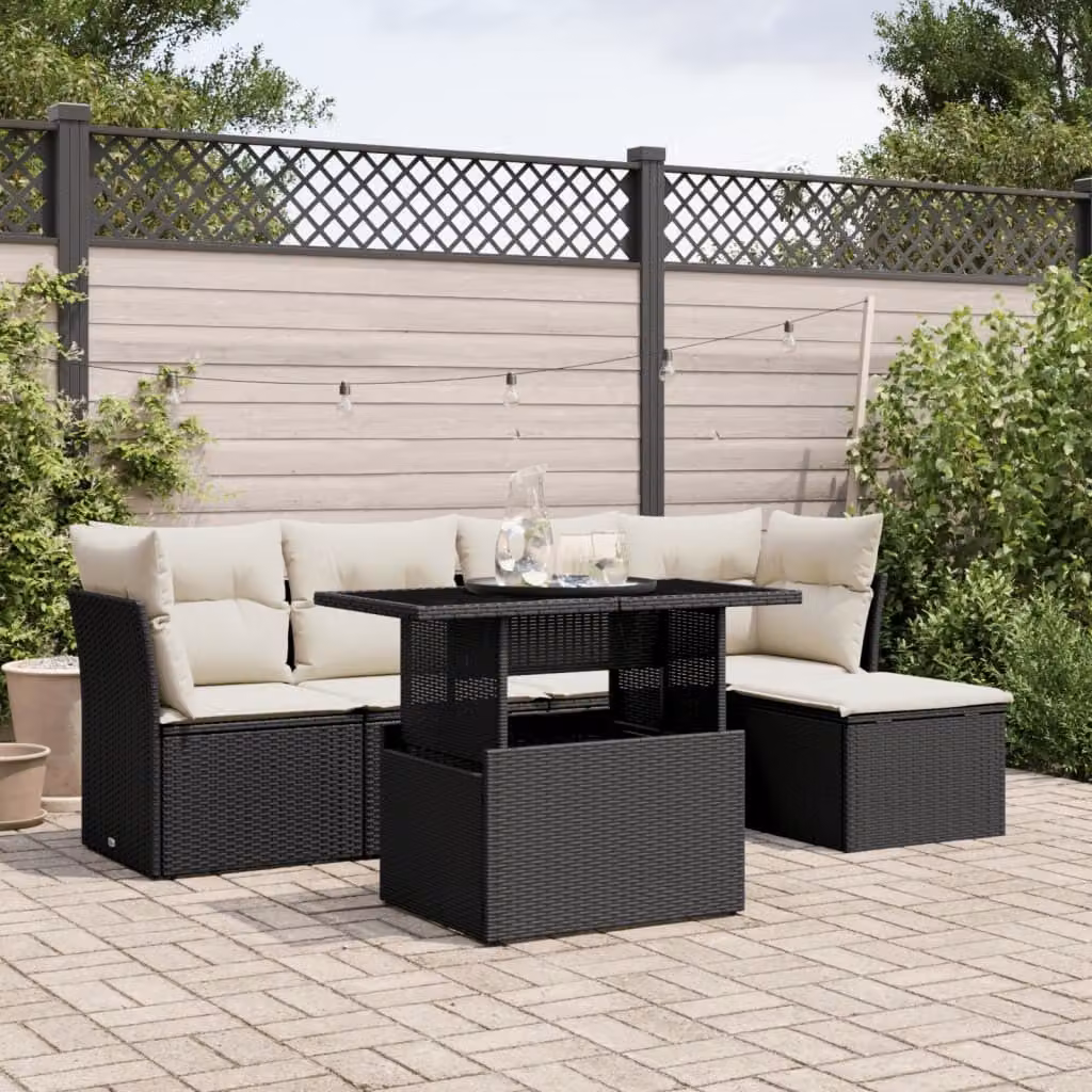 Maison Exclusive - Set Divano da Giardino 6 pz con Cuscini Nero in Polyrattan