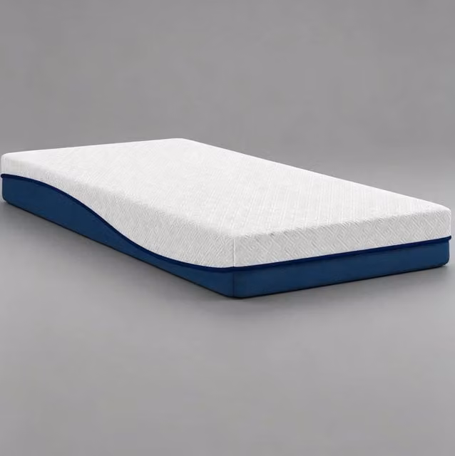 Materasso 90 x 190 cm in schiuma memory gel e schiuma al tè verde; blu e bianco