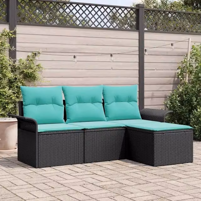 Set Divano da Giardino 4 pz Nero polyrattan 3353985