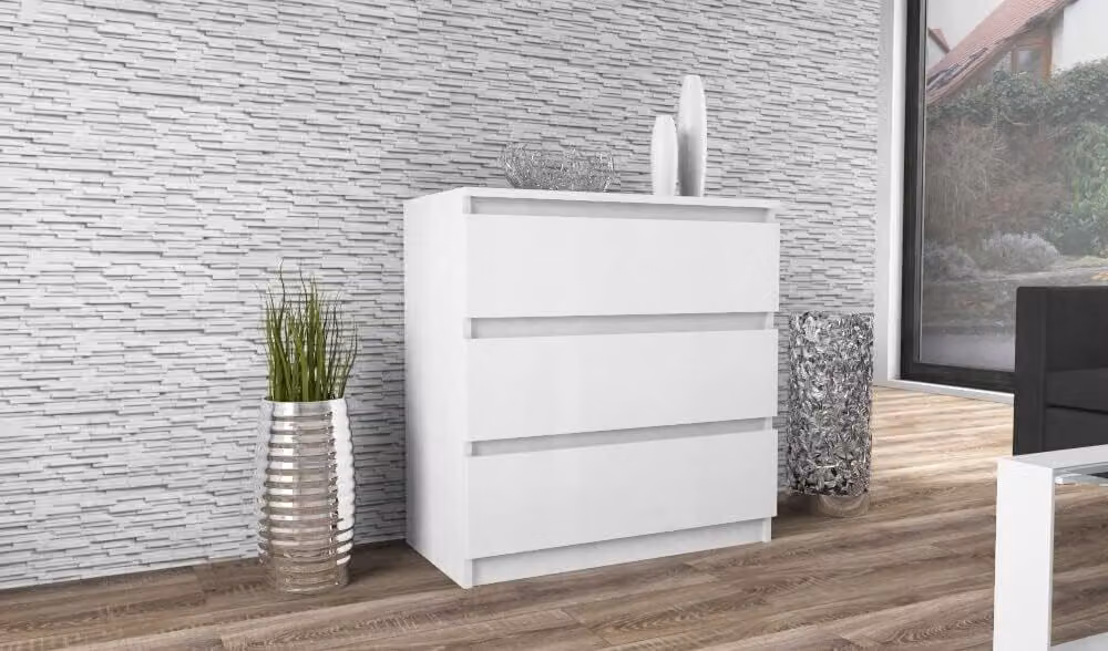 VBChome Comò con 3 cassetti Bianco opaco 80 x 39 x 81 cm Comò senza maniglie in legno Armadio multiuso Armadio multiuso per corridoio Camera da letto Soggiorno Camera dei bambini Facile da montare