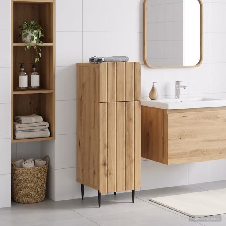 Mobiletto da bagno moderno vidaXL ZWOLLE in legno rovere marrone L: 30 cm, P: 31 cm, H: 79,5 cm