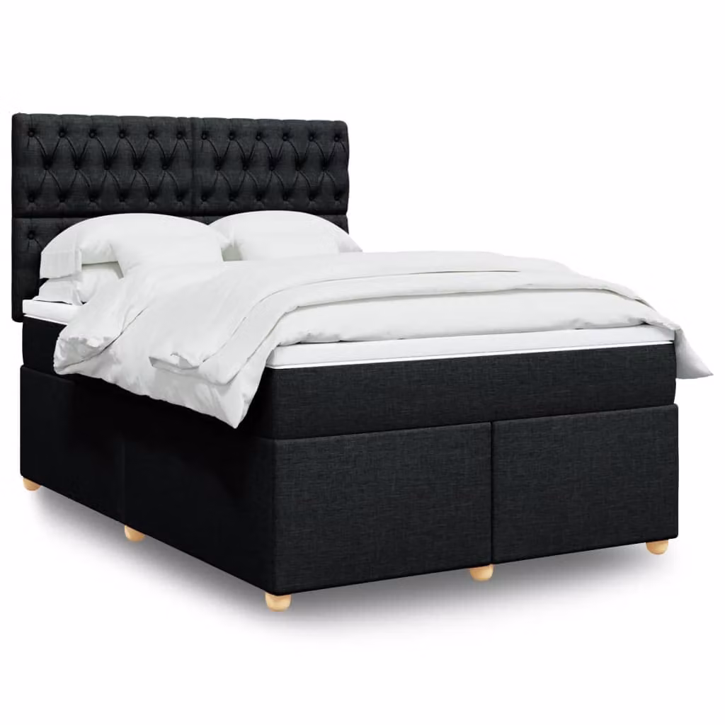 vidaXL Giroletto a Molle con Materasso Nero in Tessuto L/P/H: 140 x 190 cm