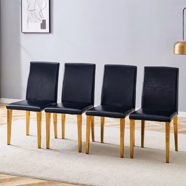 [Set di 4 sedie da pranzo minimaliste] Lusso europeo leggero in nero e oro: pelle PU nera + gambe in metallo dorato lucido, perfette per sale da pranz