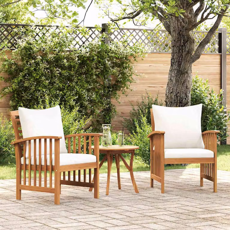 Set di 2 sedie da giardino con cuscini bianchi in legno di acacia oliato vidaXL