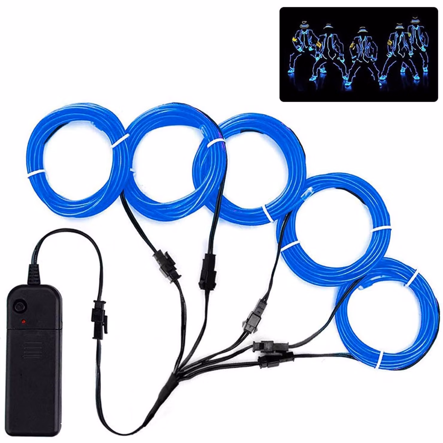 Cavo elettrico EL-Draht, 5 cavi da 1 metro, colore blu, 3 modalità, impermeabile, flessibile