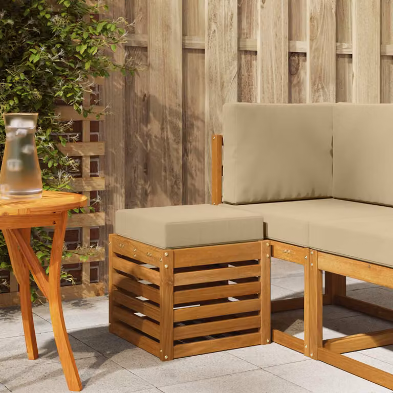 vidaXL Panca da esterno moderna in legno di acacia color marrone e beige L: 110 cm, P: 43 cm, H: 37 cm