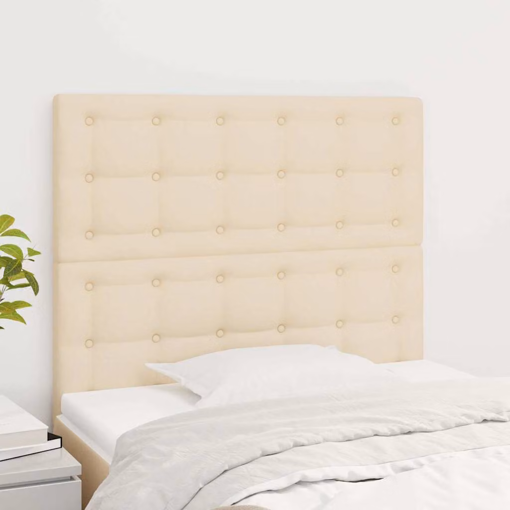 Testiera per letto vidaXL in tessuto beige con struttura in legno e pannello imbottito, L: 90 cm, P: 5 cm, H: 118-128 cm