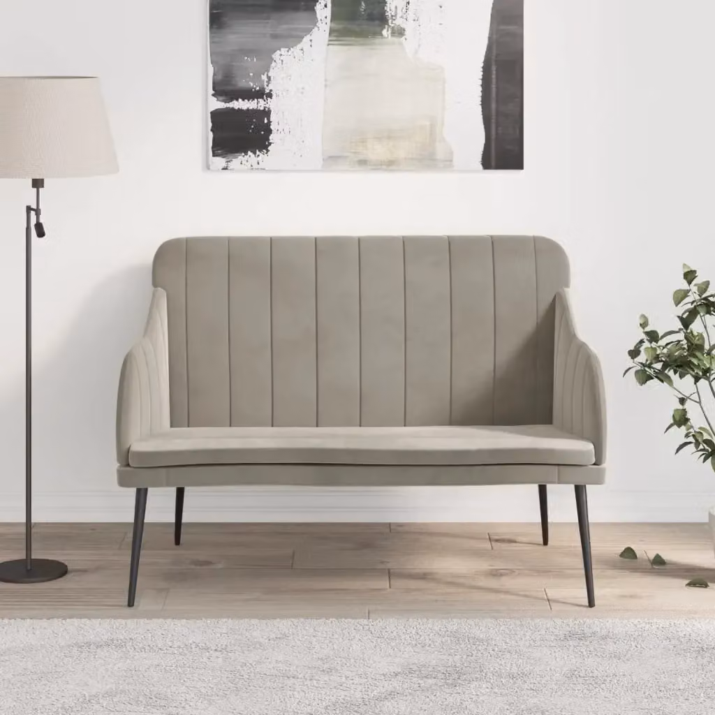 Panca in velluto grigio chiaro DESIGN IN L/P/H: 110 x 40 x 76 cm, Altezza: 80 cm – 2