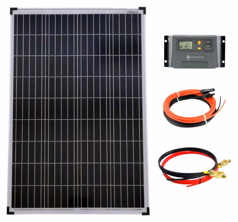 Pannello solare - Polycristallino, 100 W - Con regolatore di carica da 20A - Dimensioni: 100x67,5x3 cm - Peso: 10 kg - Kit completo