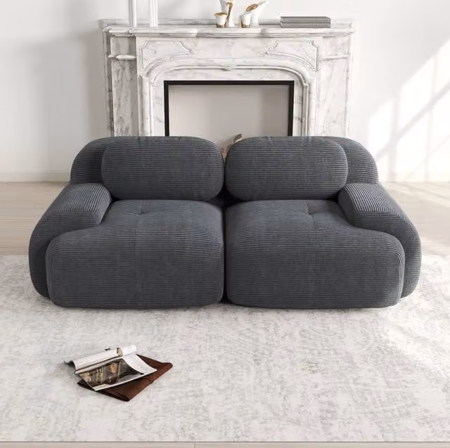 Divano angolare modulare 208x103x70 cm senza telaio in velluto a coste grigio