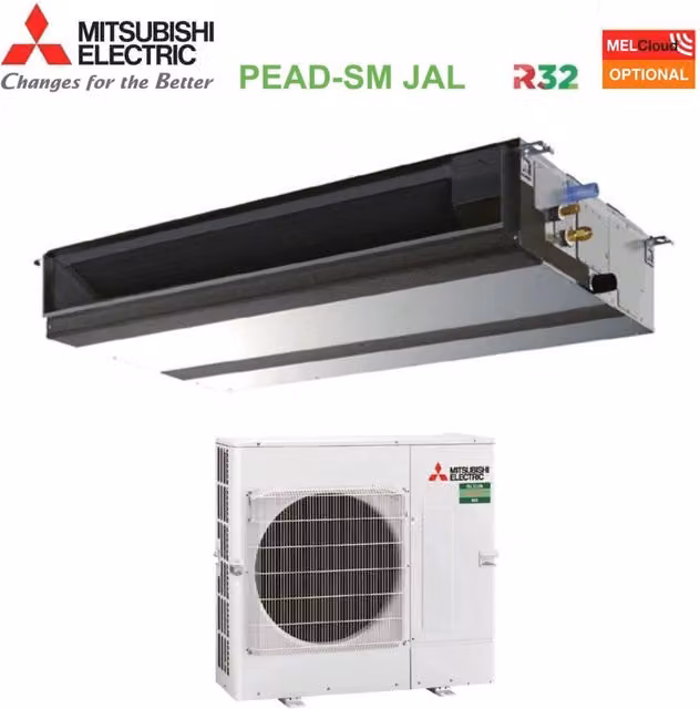 Climatizzatore Condizionatore Mitsubishi Electric Canalizzato Inverter Media Prevalenza 48000 Btu PEAD-SM140JAL + PUZ-SM140YKA Trifase R-32 Bianco con Wi-Fi Opzionale