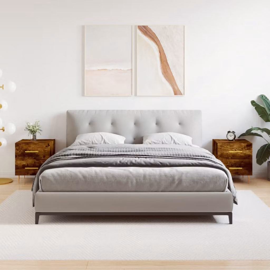 Set di 2 comodini vidaXL in legno multistrato color rovere fumo, design moderno per camera da letto, L 40 cm x P 35 cm x H 47,5 cm