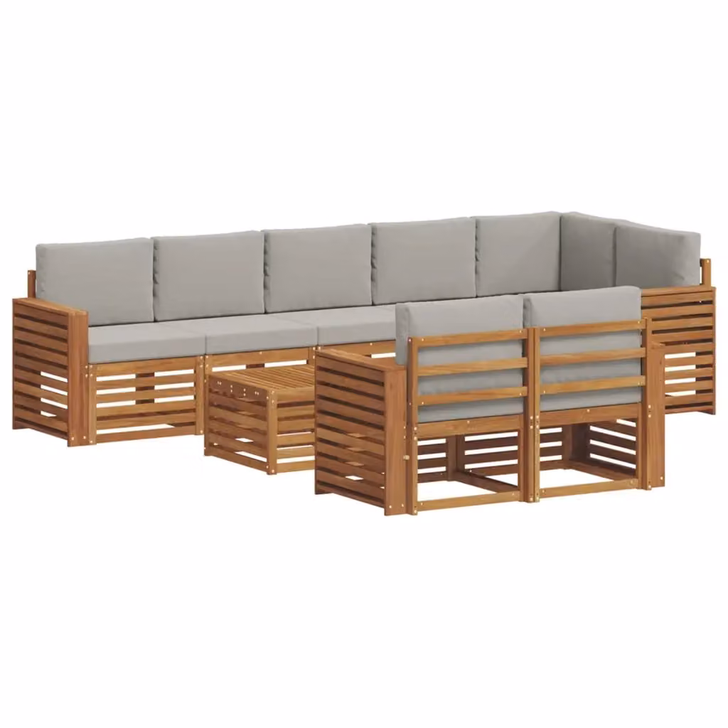 Set di divani da esterno vidaXL 9 pezzi in legno di acacia con tavolino da caffè e cuscini, colore grigio e marrone – 2