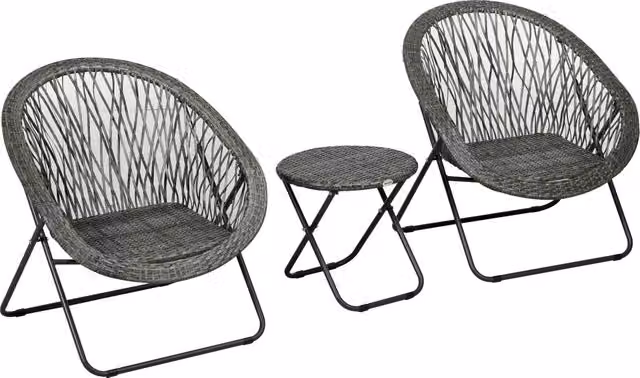 Set Tavolo e Sedie da Giardino ¨C zephmum ¨C Grigio, Polyrattan, Pieghevole