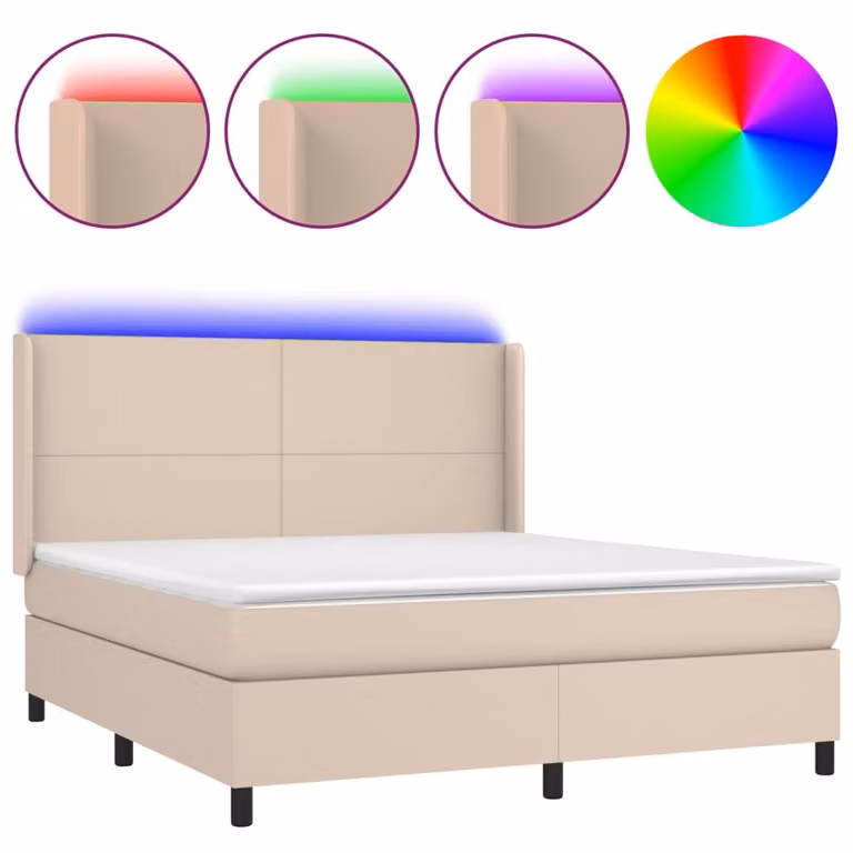 Letto a molle con materasso e LED cappuccino-marrone 180x200cm