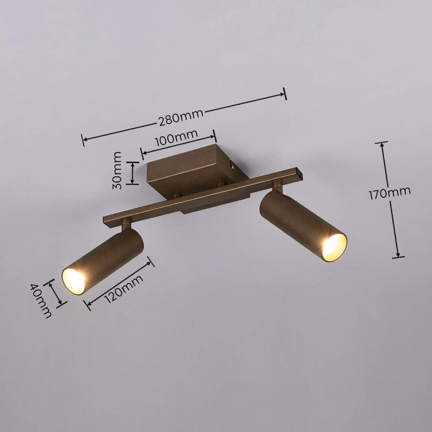 Trio Lighting Faretto da soffitto Dara, lunghezza 28 cm, color platino, metallo, a 2 luci. Dara, Alluminio / Grigio / Zincato, Soggiorno / Sala da pranzo, Metallo, Moderno, Downlight