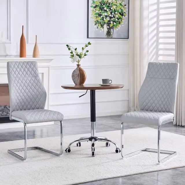 Set da 2 sedie da pranzo OKWISH in pelle sintetica grigio chiaro con schienale alto e struttura in metallo