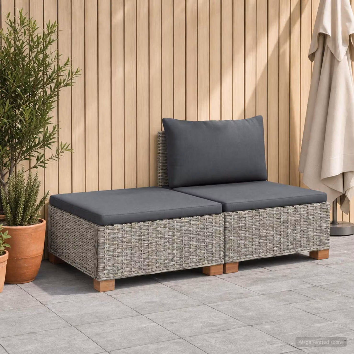 Set Lounge da Giardino vidaXL GENDT in Rattan Naturale con Cuscini Grigi e Struttura in Legno Trattato
