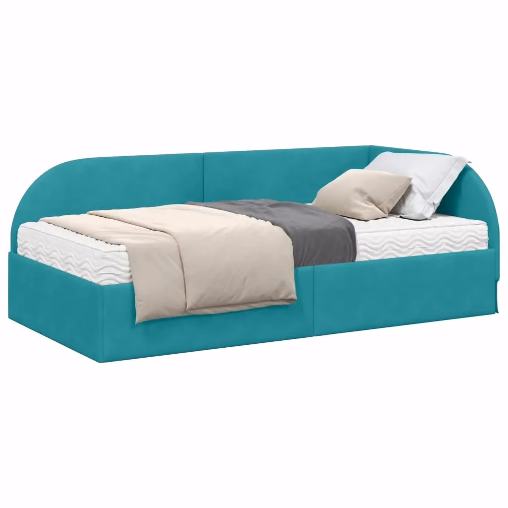 Letto Angolare con 2 Materassi vidaXL in Velluto Turchese, L/P/H: 90 x 190 x 104 cm – 2