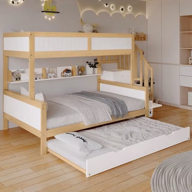 letto a castello legno e mdf bianco e naturale 128.5 x 252 cm
