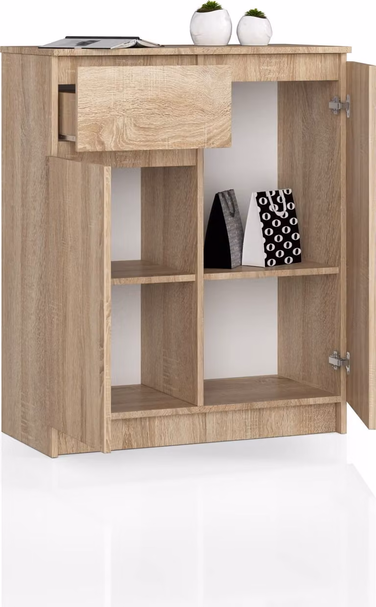 BDW, cassettiera 1 cassetto e 2 ante, 80x99x40 cm, credenza, rovere Sonoma