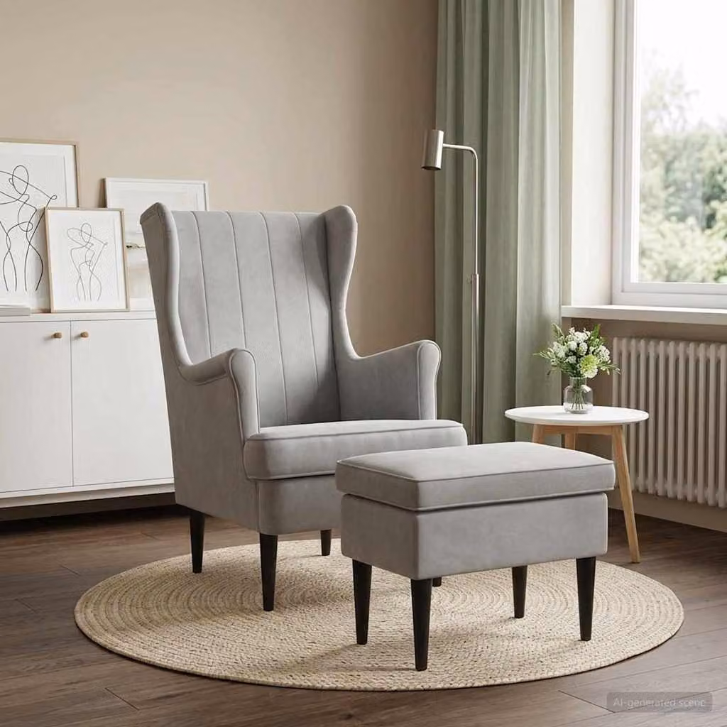 Set di Poltrona con Ottomano vidaXL in Velluto Grigio per Soggiorno e Camera da Letto