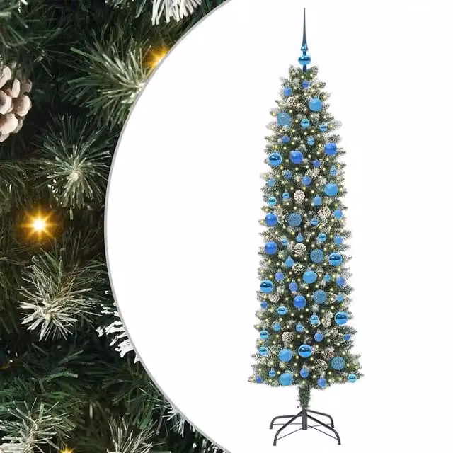 Albero di Natale Artificiale-Albero Natalizio Sottile Verde e Bianco 180 cm 260297