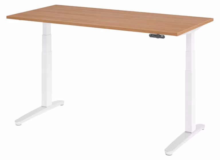 Scrivania elettrica bümö XBHM - Dimensioni: 160 x 80 cm, finitura: noce, struttura: bianco/alluminio lucido