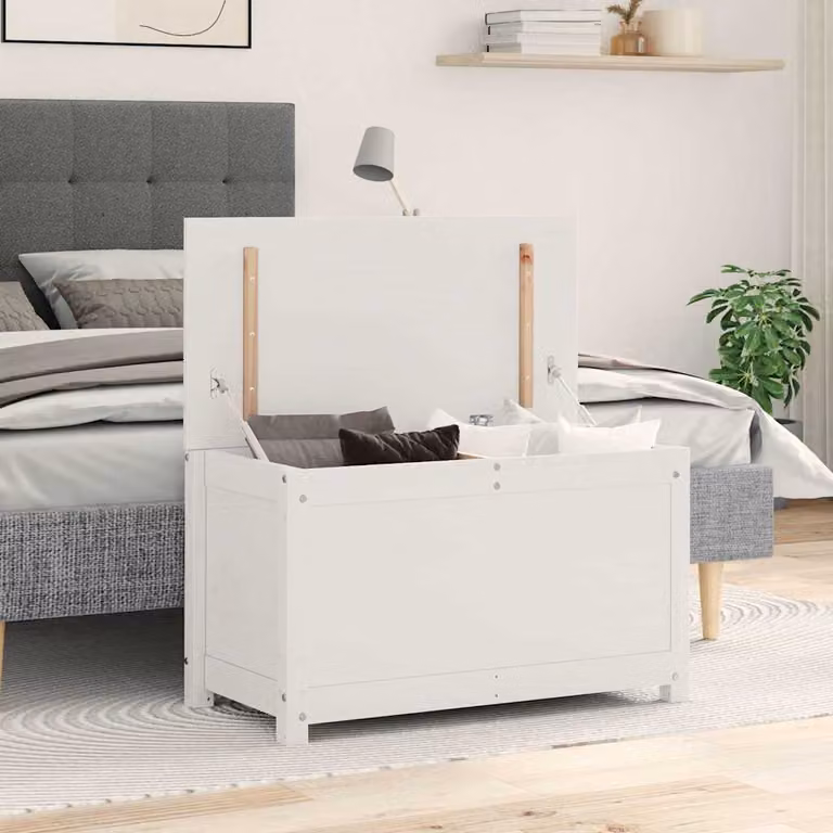 Contenitore portaoggetti vidaXL in legno di pino massello bianco L 80 cm, P 40 cm, H 45,5 cm