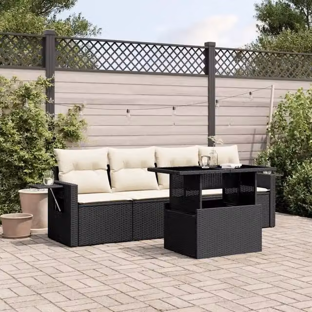 Set Divani da Giardino 5 pz con Cuscini in Polyrattan Nero 3267726
