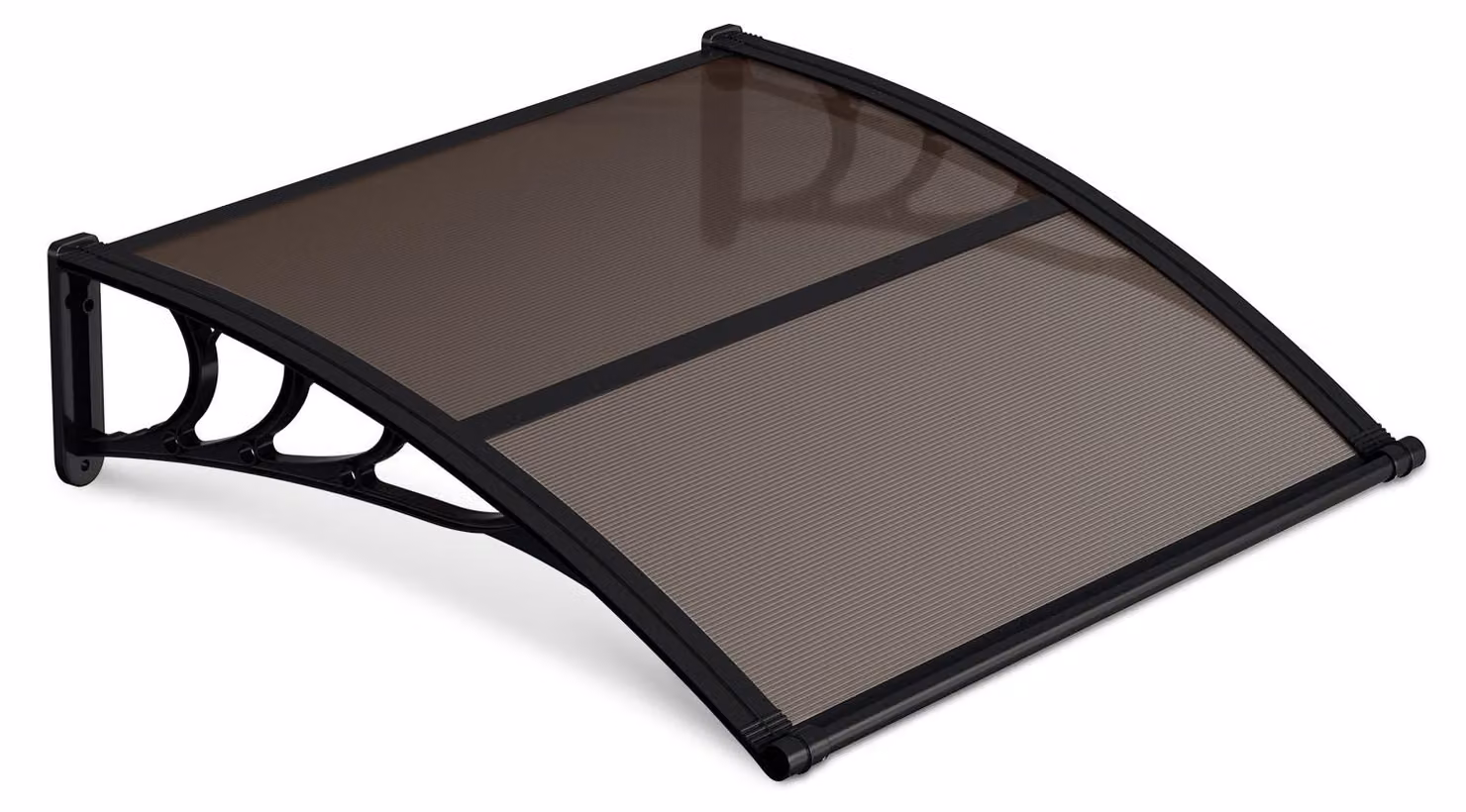 Tenda da esterno Ikodm per porta d'ingresso con grondaia, 120 x 100 cm, copertura per porta in policarbonato, nero/marrone, protezione dalla pioggia per l'ingresso