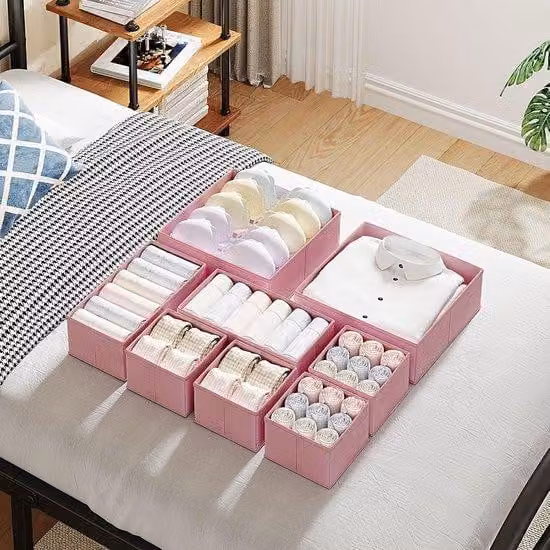 Set organizer per cassetti, 6 pezzi, per biancheria intima, calzini, reggiseni e capi rosa, pieghevole
