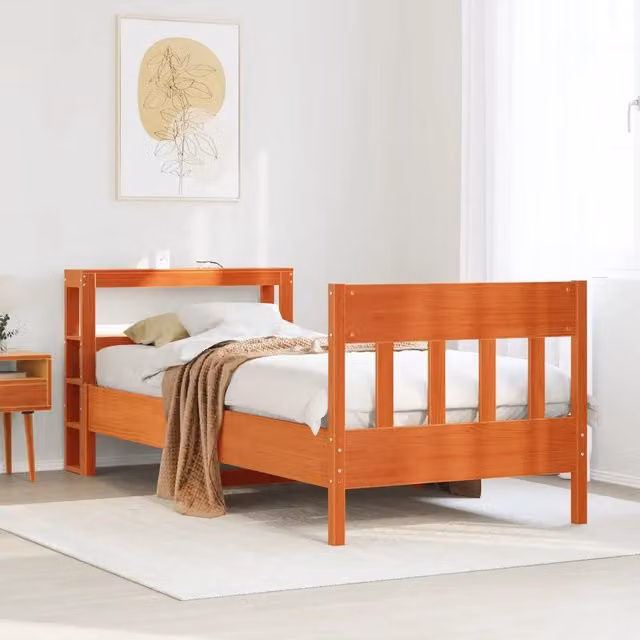 Letto in legno di pino massiccio VIDAXL marrone cera con scomparti laterali stile rustico L: 190 cm, P: 82 cm, H: 81 cm