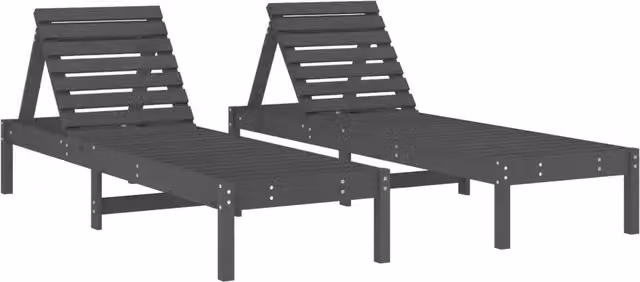 Lettini Prendisole 2 pz | Sdraio da giardino | Lettino da sole Grigi 199,5x60x74 cm Legno Massello Pino